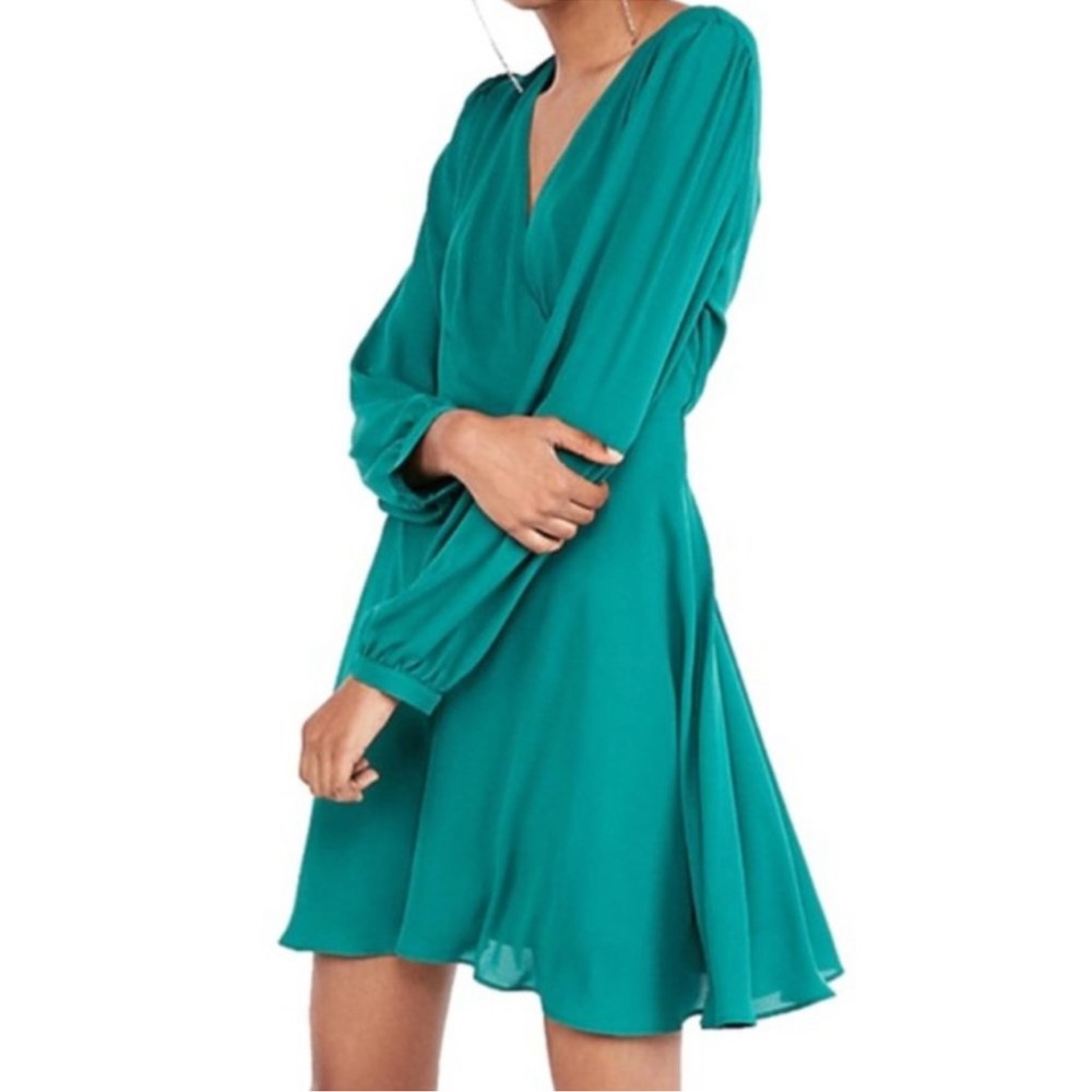 Express long sleeve surplice fit and flare dress